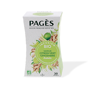 Boite de 20 infusions citron vert, gingembre bio - PAGES