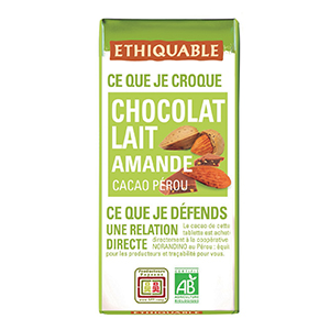 Mini barres chocolat lait amande Pérou 42% bio - ETHIQUABLE - 30g x24