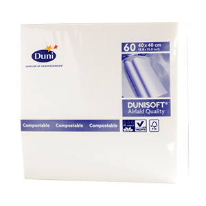 60 serviettes blanches compostables - DUNISOFT - 40x40cm