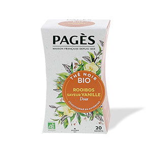 Boite de 20 sachets de thé noir Rooïbos Saveur Vanille bio - PAGES
