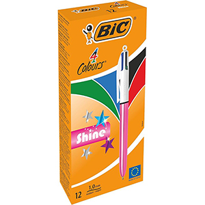 Boite de 12 stylos bille 4 couleurs rose - BIC